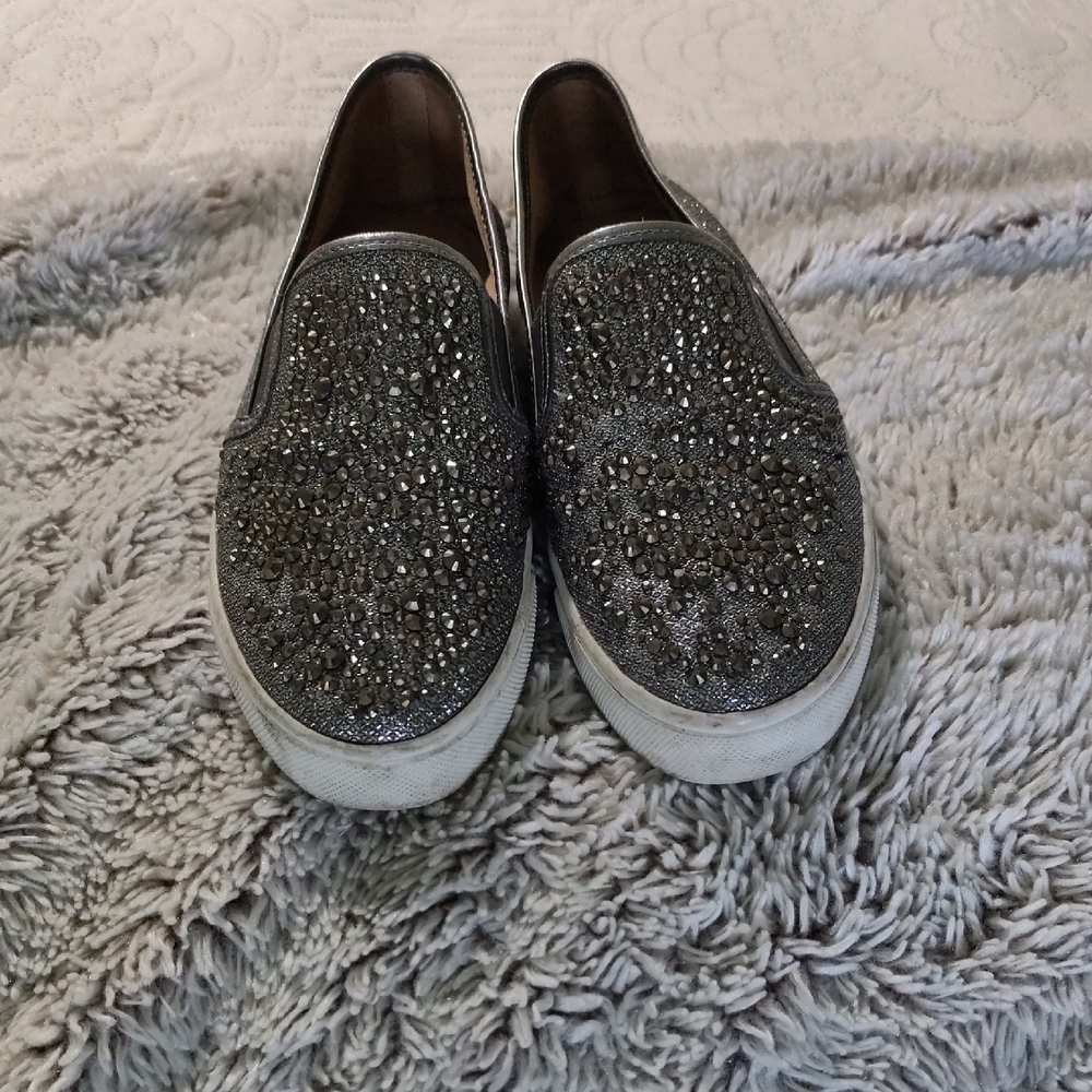 INC International Concepts Gunmetal Crystal Slip-On Mules